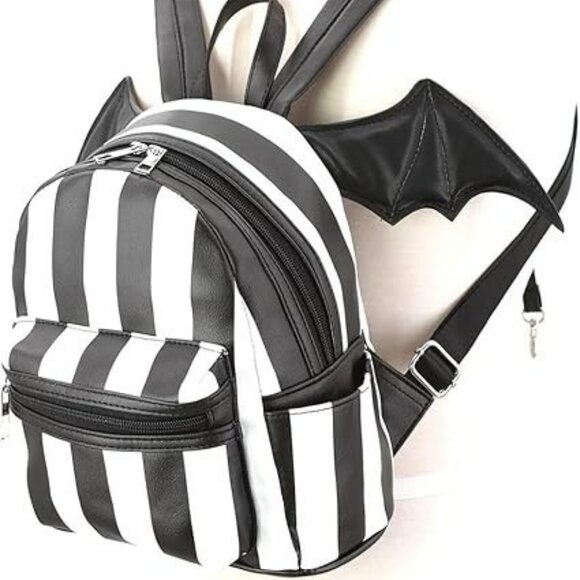 Bat Wing Striped Mini Backpack, Black and White NWT - Picture 4 of 4